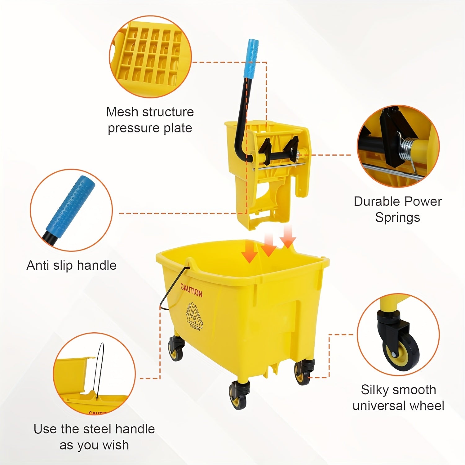 Dollate Commercial Mop And Bucket Set On Wheels, Side Press Wringer Combo 35-Quart Mop Bucket, Stable Mop Bucket with Wringer, Industrial Mop Bucket Separate Dirty Water