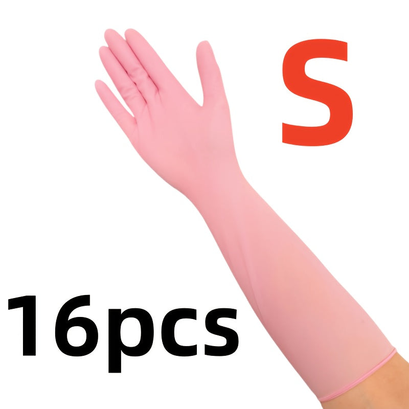 16pcs Heavy-Duty Long Household Cleaning Gloves - Nitrile Full-Length Arm, Blue\u002FWhite\u002FPink Dishwashing Gloves for Kitchen, Bathroom, Dishwashing & Multi-Surface Use, Bulk Pack (Hands & Arms Cover) for s &