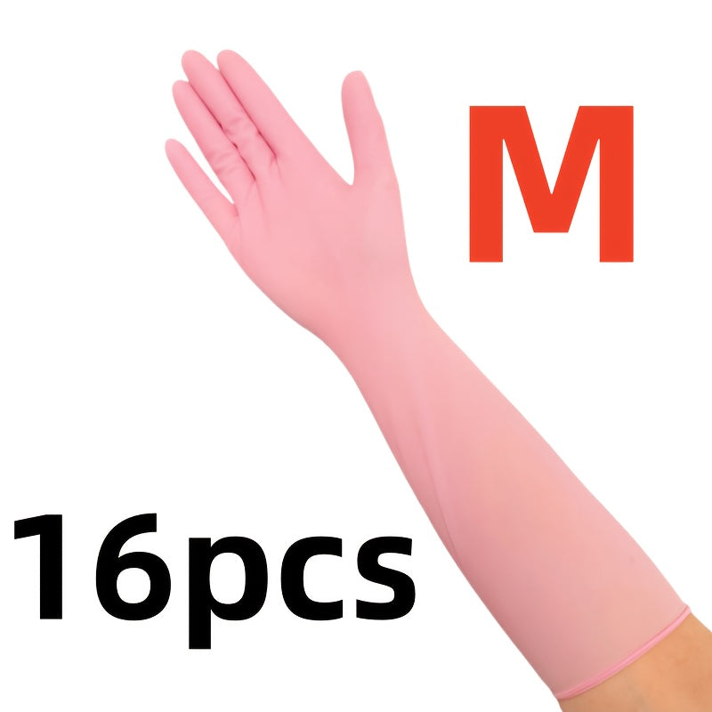 16pcs Heavy-Duty Long Household Cleaning Gloves - Nitrile Full-Length Arm, Blue\u002FWhite\u002FPink Dishwashing Gloves for Kitchen, Bathroom, Dishwashing & Multi-Surface Use, Bulk Pack (Hands & Arms Cover) for s &