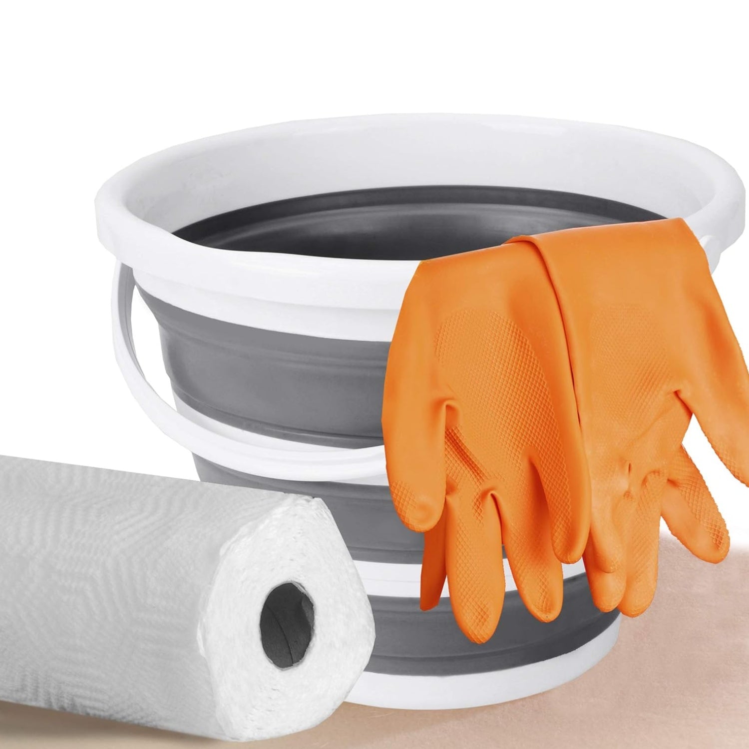 10 Liters 6.5L 2.6 Gallons Indoor and Outdoor Folding Bucket with Handle | Gray, Rubber, Portable, Wide Mouth, Shatterproof, Spill Prevention, Rubberized Texture