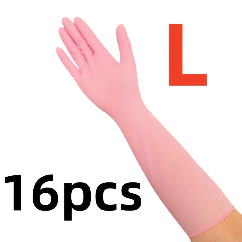 16pcs Heavy-Duty Long Household Cleaning Gloves - Nitrile Full-Length Arm, Blue\u002FWhite\u002FPink Dishwashing Gloves for Kitchen, Bathroom, Dishwashing & Multi-Surface Use, Bulk Pack (Hands & Arms Cover) for s &