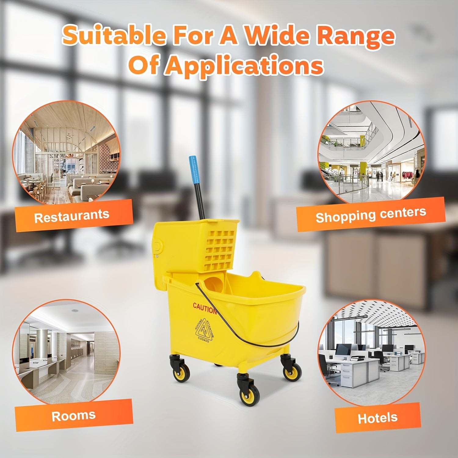 Dollate Commercial Mop And Bucket Set On Wheels, Side Press Wringer Combo 35-Quart Mop Bucket, Stable Mop Bucket with Wringer, Industrial Mop Bucket Separate Dirty Water