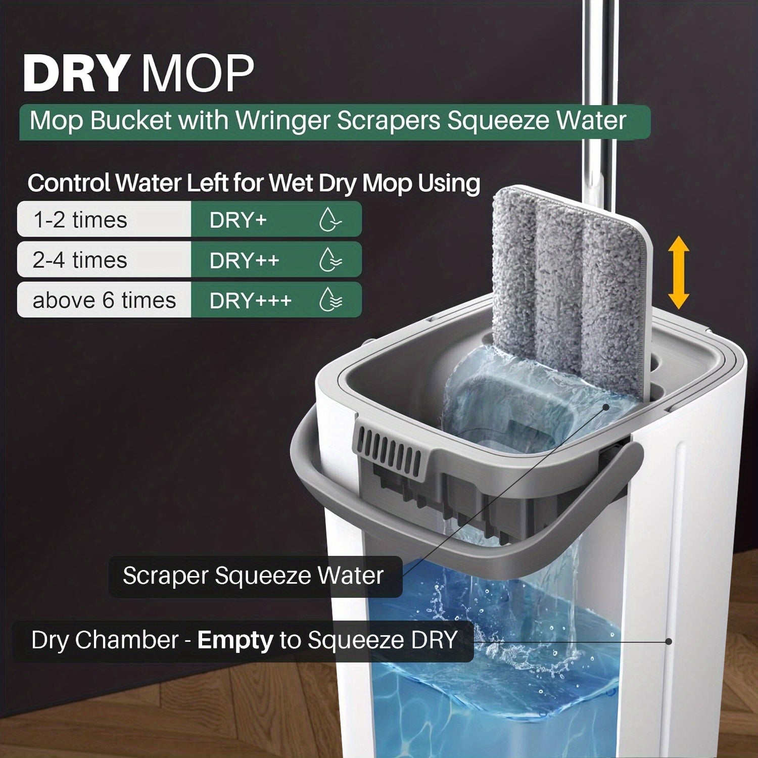 Hands-Free Flat Mop and Bucket Set with 6 Mop Heads - Heavy-Duty Plastic Construction, Space-Saving Bucket with Storage - Wet\u002FDry Cleaning System for Hardwood, Tile, Linoleum Floors - Ideal for Home, Office, Bathroom, Kitchen - Commercial & Resident