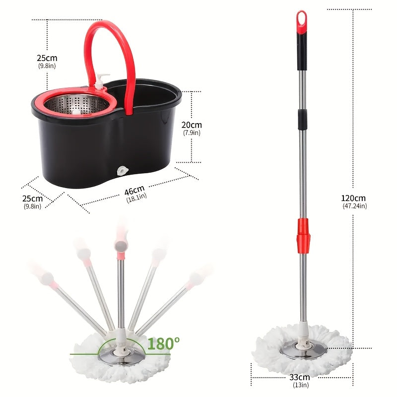 Rotating Mop And Bucket Set, Bathroom Mop Bucket, School Bathroom, 360° Rotating Mop Bucket System, with 4-fine Fiber Mop Replacement Heads And Stainless Steel Adjustable Handle, Suitable for Shop Floor Cleaning, Holiday Cleaning, Christmas Cleaning