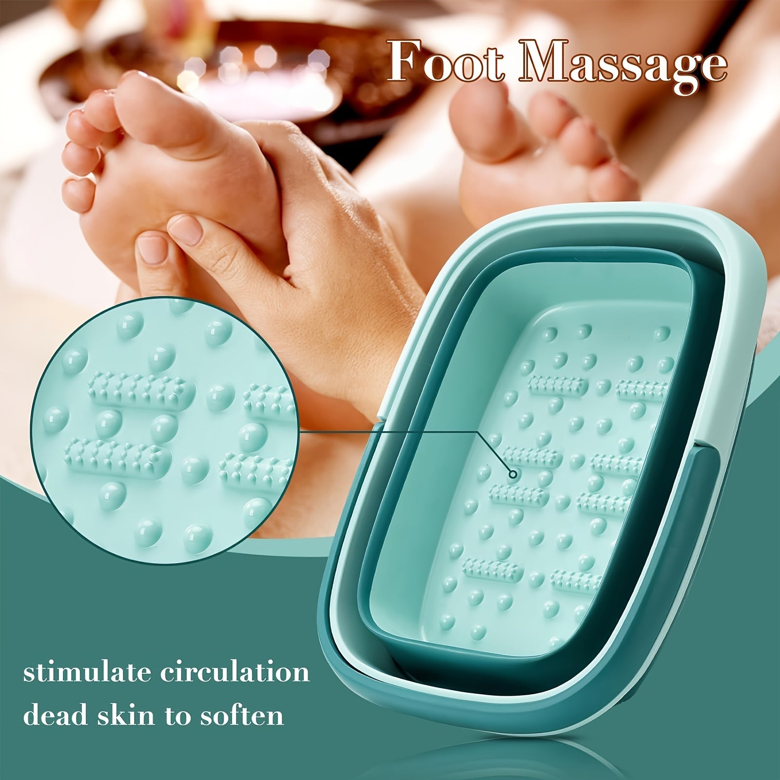 Collapsible Foot Bath Spa Tub, Heavy-Duty PP Plastic Foldable Soaking Tub with Massage Acupoints, Large Foot Soak Bathtub for Spa, Pedicure Bowl, Laundry Basket, Portable with Handle for Easy Storage & Use, 4 Gallons (15 L), for Feet