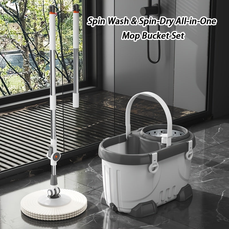 4 Replacement Mop Cloths, Spin Mop Bucket Set, Includes Mop Cloths And Mop Head, Complete Household Mop Bucket Kit, 360° Spin Wash & Spin-Dry System, Large-Capacity Design, Suitable for Kitchen, Living Room, And Whole-Home Cleaning