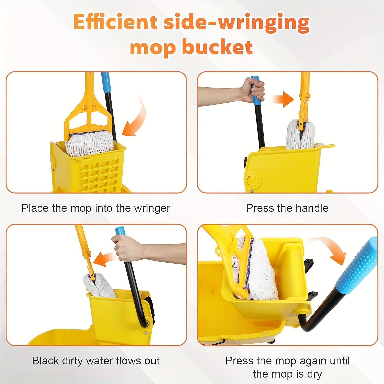 Dollate Commercial Mop And Bucket Set On Wheels, Side Press Wringer Combo 35-Quart Mop Bucket, Stable Mop Bucket with Wringer, Industrial Mop Bucket Separate Dirty Water