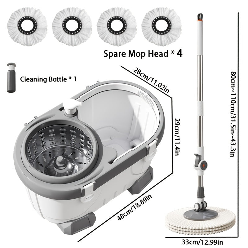 4 Replacement Mop Cloths, Spin Mop Bucket Set, Includes Mop Cloths And Mop Head, Complete Household Mop Bucket Kit, 360° Spin Wash & Spin-Dry System, Large-Capacity Design, Suitable for Kitchen, Living Room, And Whole-Home Cleaning