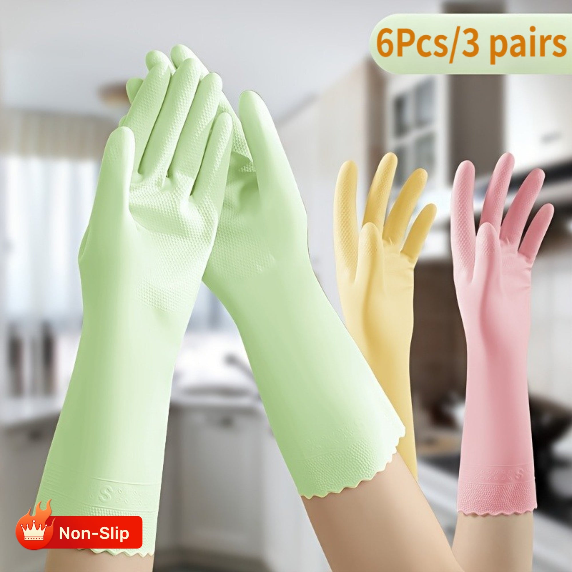 6 Pairs Latex-Free Small Size Reusable Gloves - Soft PVC Cleaning Gloves Suitable for Dishwashing, Kitchen, Laundry & Gardening - Gloves for &