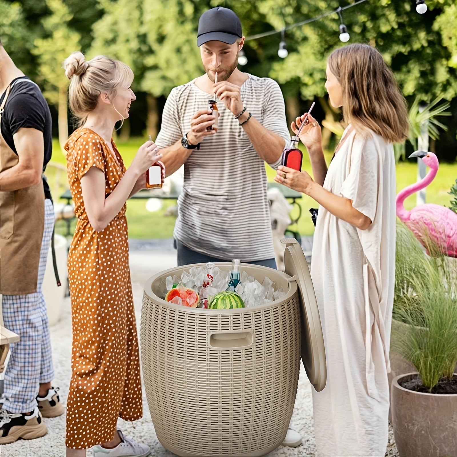 40L\u002F10.5Gal Large Capacity Heavy-Duty Rattan-Like Imitation Drain Plug with Two Easy-Grip Handles, 110.23LB Static Load Capacity, UV Protected & Weatherproof Polypropylene Resin Construction, Light Brown Outdoor Storage Bin for BBQs, Poolside, Garden