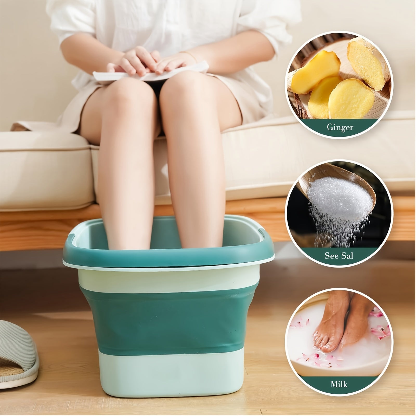 Collapsible Foot Bath Spa Tub, Heavy-Duty PP Plastic Foldable Soaking Tub with Massage Acupoints, Large Foot Soak Bathtub for Spa, Pedicure Bowl, Laundry Basket, Portable with Handle for Easy Storage & Use, 4 Gallons (15 L), for Feet