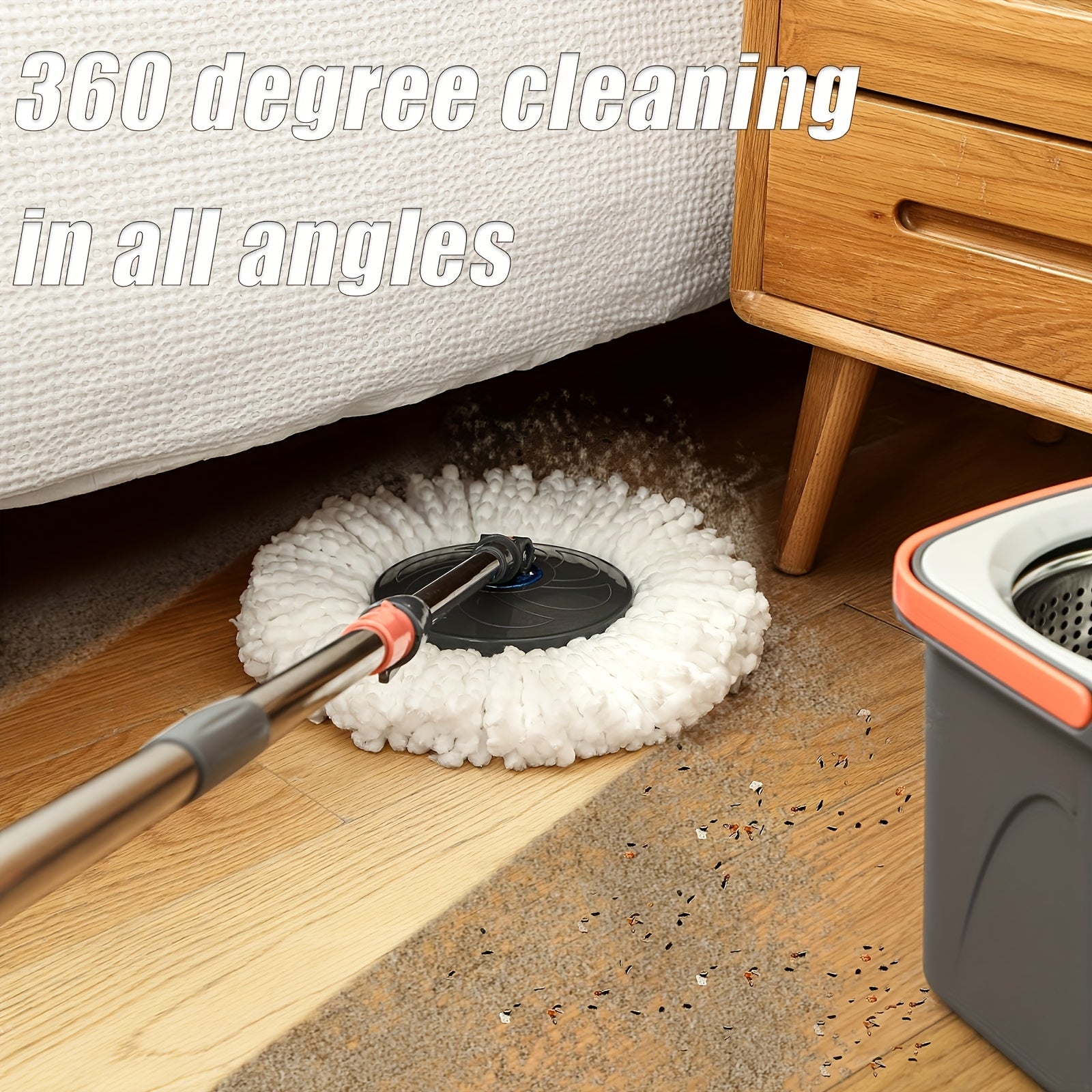 Hands-Free Spinning Mop Bucket System with 4-Pad Refill - Heavy-Duty Wet\u002FDry, Dual Bucket Separation & One-Touch Spray, Space-Saving Mop for, Wood Floors, - Stainless \u002FPlastic (Compatible with)