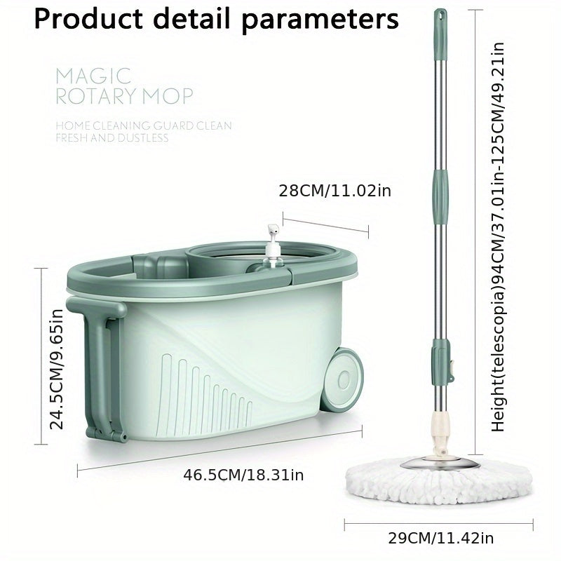 Rotating Mop And Bucket Set, Bathroom Mop Bucket, School Bathroom, 360° Rotating Mop Bucket System, with 4-fine Fiber Mop Replacement Heads And Stainless Steel Adjustable Handle, Suitable for Shop Floor Cleaning, Holiday Cleaning, Christmas Cleaning