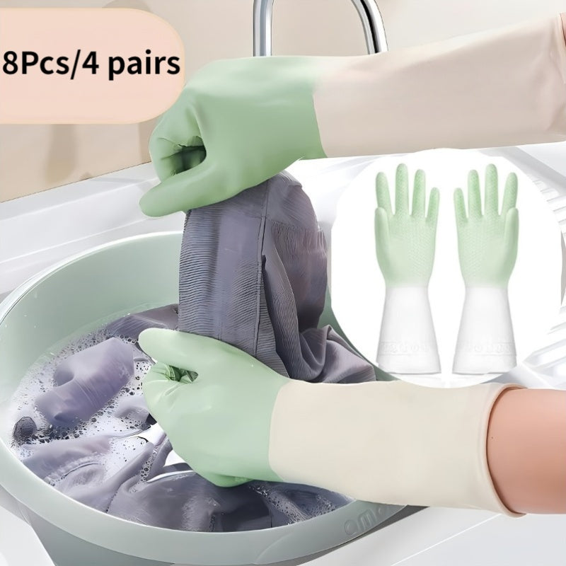 8pcs\u002F4 Pairs of Dishwashing Gloves | Reusable, Suitable for Kitchen, Bathroom, and Home Cleaning, Green and White Design, Perfect for Wet and Smooth Tasks, Made of PVC