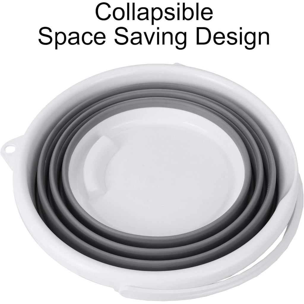 10 Liters 6.5L 2.6 Gallons Indoor and Outdoor Folding Bucket with Handle | Gray, Rubber, Portable, Wide Mouth, Shatterproof, Spill Prevention, Rubberized Texture