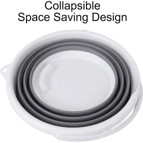 10 Liters 6.5L 2.6 Gallons Indoor and Outdoor Folding Bucket with Handle | Gray, Rubber, Portable, Wide Mouth, Shatterproof, Spill Prevention, Rubberized Texture