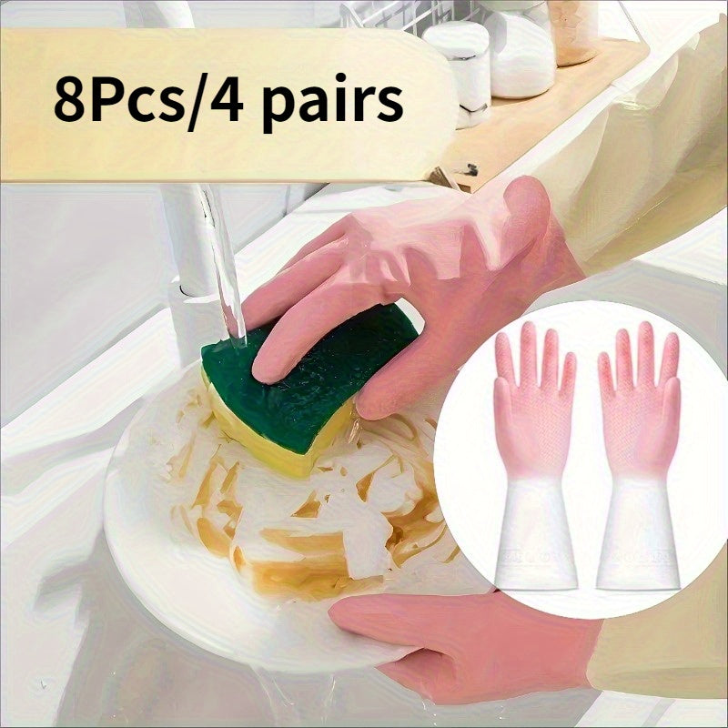 8pcs\u002F4 Pairs of Dishwashing Gloves | Reusable, Suitable for Kitchen, Bathroom, and Home Cleaning, Green and White Design, Perfect for Wet and Smooth Tasks, Made of PVC