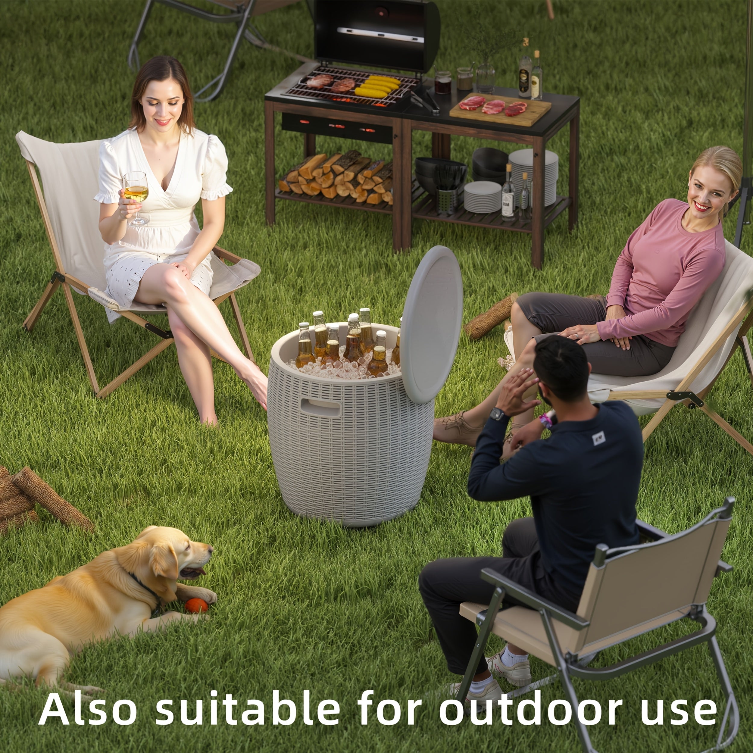 40L\u002F10.5Gal Large Capacity Heavy-Duty Rattan-Like Imitation Drain Plug with Two Easy-Grip Handles, 110.23LB Static Load Capacity, UV Protected & Weatherproof Polypropylene Resin Construction, Light Brown Outdoor Storage Bin for BBQs, Poolside, Garden