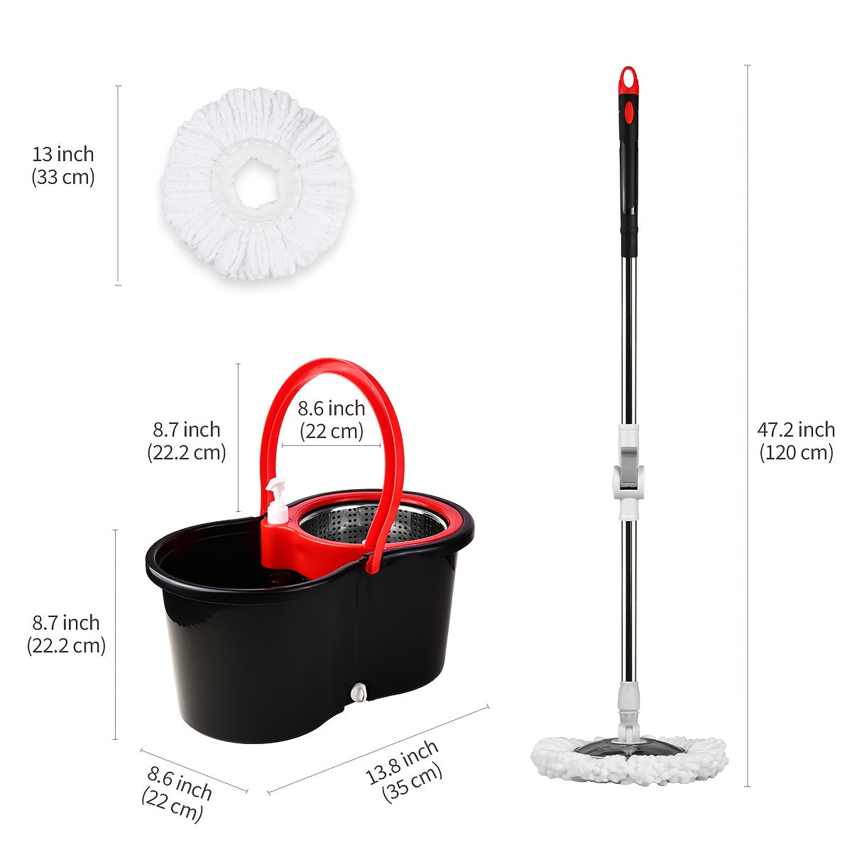 Dual-Drive Spin Mop and Bucket Set with Wringing System, 3 LONG LASTING Microfiber Mop Heads, 360° Cleaning for Hardwood, Tile, Marble, Laminate Floors