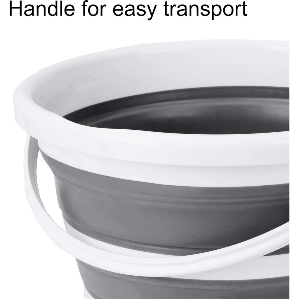 10 Liters 6.5L 2.6 Gallons Indoor and Outdoor Folding Bucket with Handle | Gray, Rubber, Portable, Wide Mouth, Shatterproof, Spill Prevention, Rubberized Texture