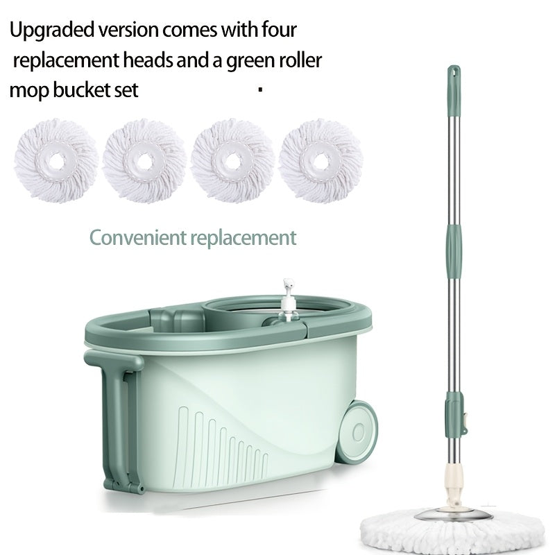 Rotating Mop And Bucket Set, Bathroom Mop Bucket, School Bathroom, 360° Rotating Mop Bucket System, with 4-fine Fiber Mop Replacement Heads And Stainless Steel Adjustable Handle, Suitable for Shop Floor Cleaning, Holiday Cleaning, Christmas Cleaning