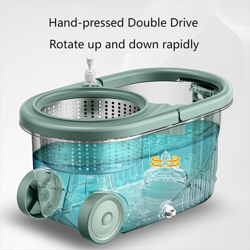 Rotating Mop And Bucket Set, Bathroom Mop Bucket, School Bathroom, 360° Rotating Mop Bucket System, with 4-fine Fiber Mop Replacement Heads And Stainless Steel Adjustable Handle, Suitable for Shop Floor Cleaning, Holiday Cleaning, Christmas Cleaning