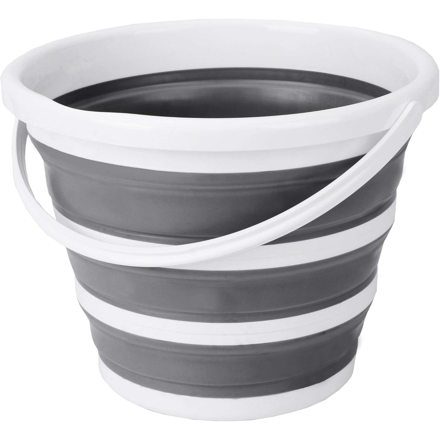 10 Liters 6.5L 2.6 Gallons Indoor and Outdoor Folding Bucket with Handle | Gray, Rubber, Portable, Wide Mouth, Shatterproof, Spill Prevention, Rubberized Texture