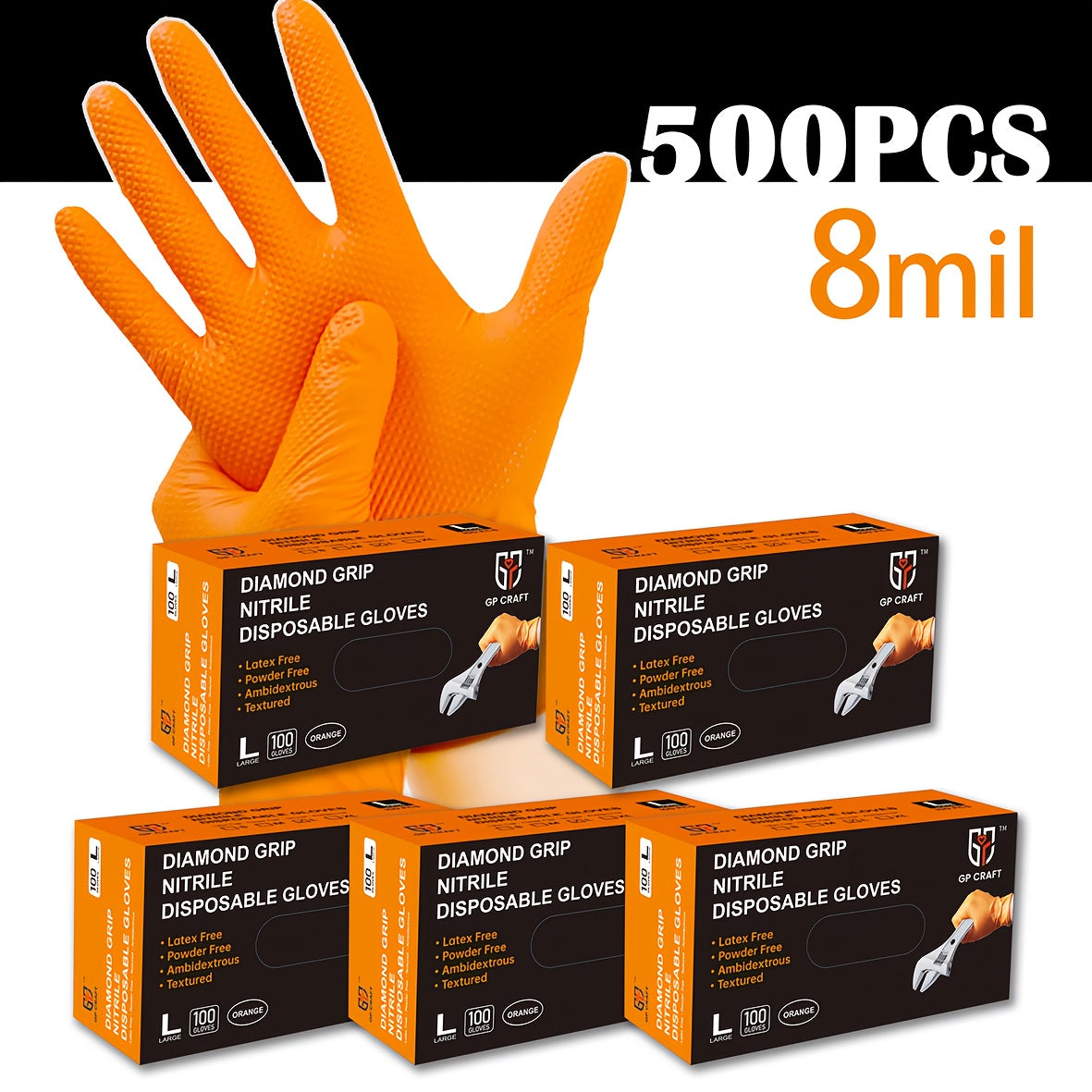 1 Box (Bulk Packaging) 8mil Heavy-Duty Nitrile Gloves - Latex-Free,, Food Safe, Non-Sensitive (No Allergens), Lab, Cleaning, & Food Prep Gloves - Durable Non-Rubber Handwear
