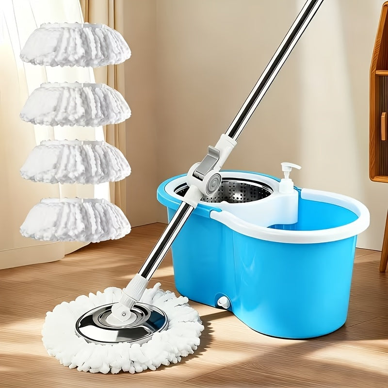 Dual-Drive Spin Mop and Bucket Set with Wringing System, 3 LONG LASTING Microfiber Mop Heads, 360° Cleaning for Hardwood, Tile, Marble, Laminate Floors