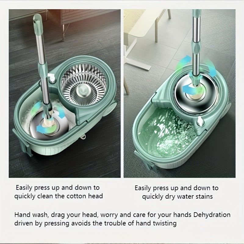 Rotating Mop And Bucket Set, Bathroom Mop Bucket, School Bathroom, 360° Rotating Mop Bucket System, with 4-fine Fiber Mop Replacement Heads And Stainless Steel Adjustable Handle, Suitable for Shop Floor Cleaning, Holiday Cleaning, Christmas Cleaning