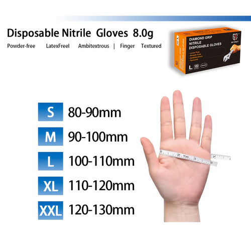 1 Box (Bulk Packaging) 8mil Heavy-Duty Nitrile Gloves - Latex-Free,, Food Safe, Non-Sensitive (No Allergens), Lab, Cleaning, & Food Prep Gloves - Durable Non-Rubber Handwear