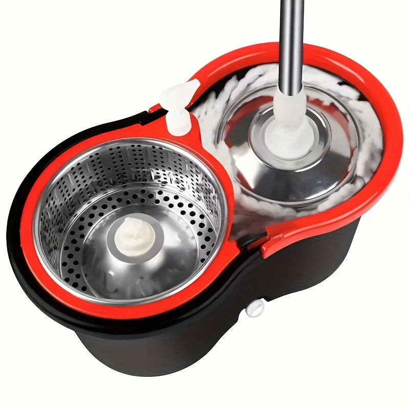 Rotating Mop And Bucket Set, Bathroom Mop Bucket, School Bathroom, 360° Rotating Mop Bucket System, with 4-fine Fiber Mop Replacement Heads And Stainless Steel Adjustable Handle, Suitable for Shop Floor Cleaning, Holiday Cleaning, Christmas Cleaning