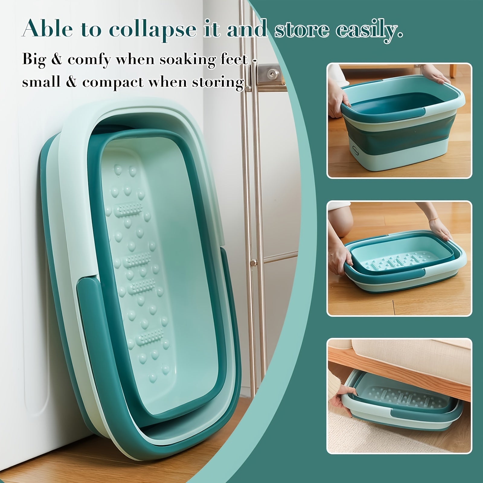 Collapsible Foot Bath Spa Tub, Heavy-Duty PP Plastic Foldable Soaking Tub with Massage Acupoints, Large Foot Soak Bathtub for Spa, Pedicure Bowl, Laundry Basket, Portable with Handle for Easy Storage & Use, 4 Gallons (15 L), for Feet
