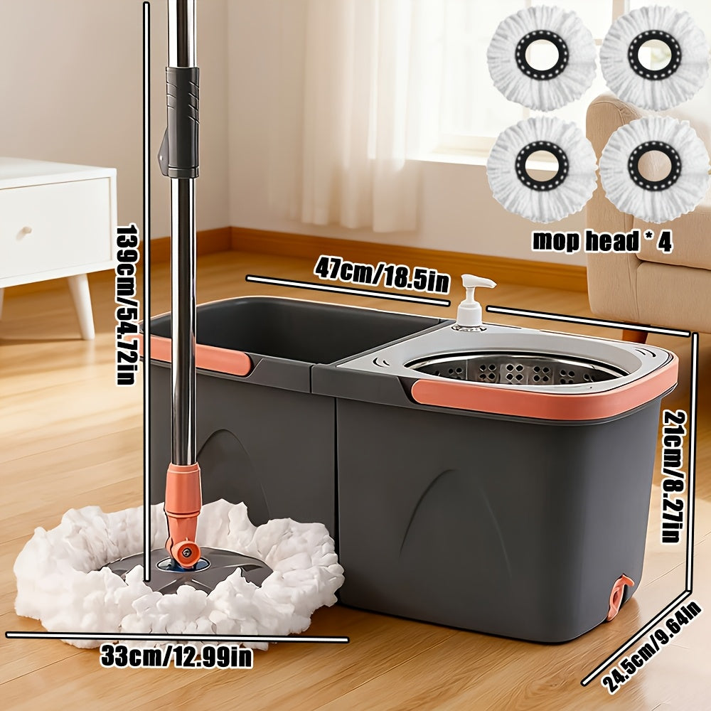 Hands-Free Spinning Mop Bucket System with 4-Pad Refill - Heavy-Duty Wet\u002FDry, Dual Bucket Separation & One-Touch Spray, Space-Saving Mop for, Wood Floors, - Stainless \u002FPlastic (Compatible with)