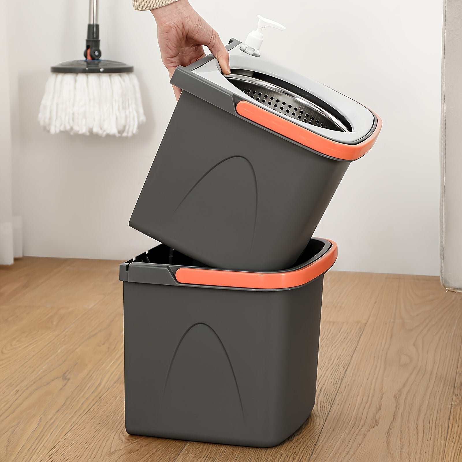 Hands-Free Spinning Mop Bucket System with 4-Pad Refill - Heavy-Duty Wet\u002FDry, Dual Bucket Separation & One-Touch Spray, Space-Saving Mop for, Wood Floors, - Stainless \u002FPlastic (Compatible with)