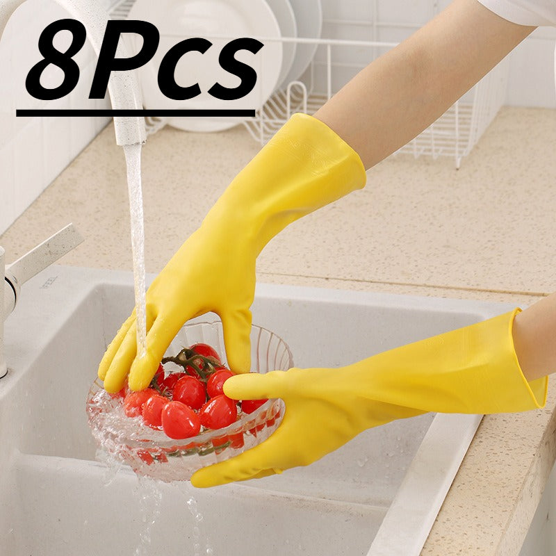 8-Pack Heavy-Duty Latex Dishwashing Gloves | Bright Yellow, Reusable, Soft and Durable Cleaning, Suitable for Home, Restaurant, and Commercial Use