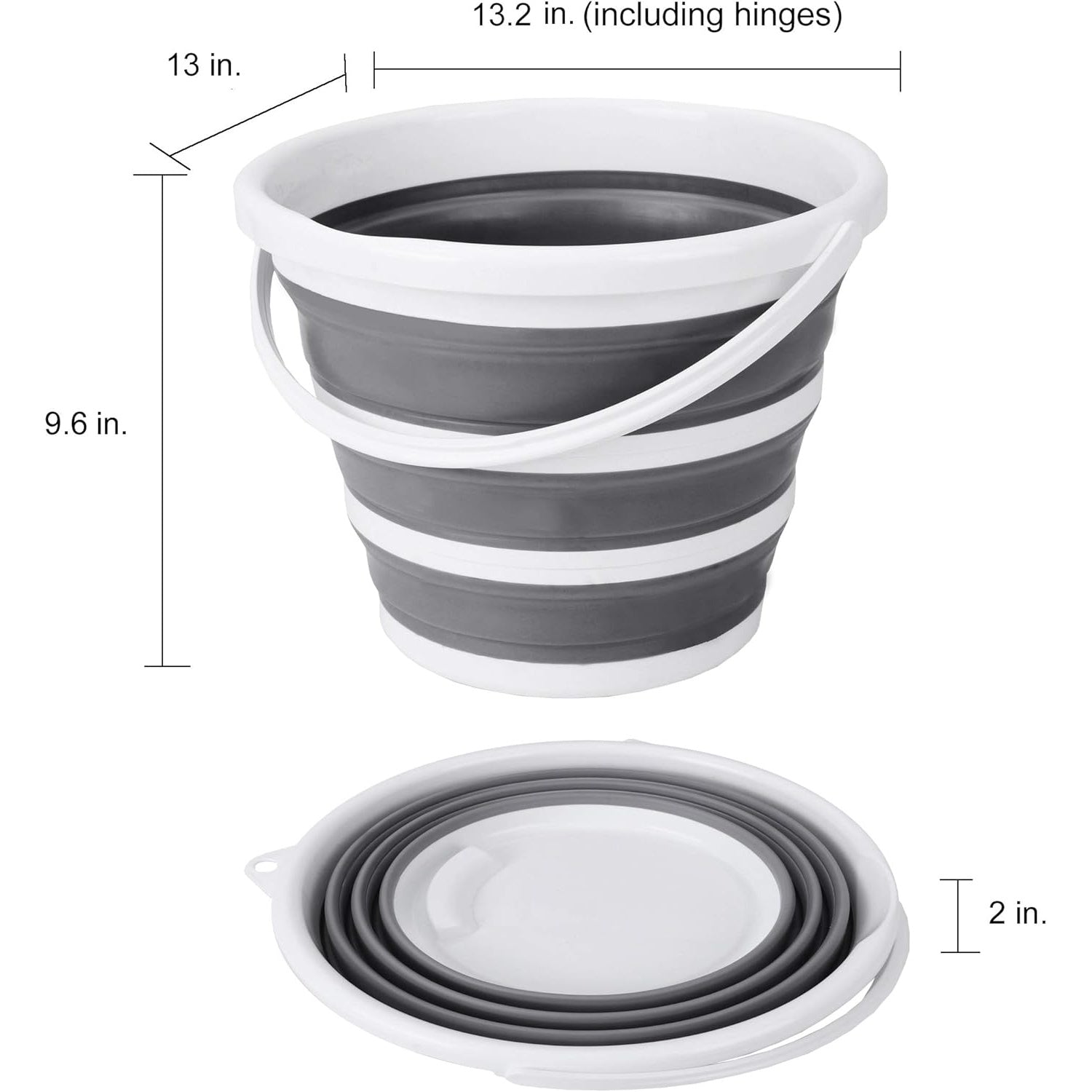 10 Liters 6.5L 2.6 Gallons Indoor and Outdoor Folding Bucket with Handle | Gray, Rubber, Portable, Wide Mouth, Shatterproof, Spill Prevention, Rubberized Texture