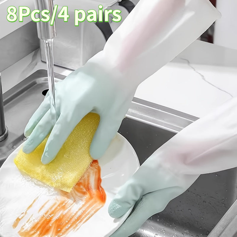 8pcs\u002F4 Pairs of Dishwashing Gloves | Reusable, Suitable for Kitchen, Bathroom, and Home Cleaning, Green and White Design, Perfect for Wet and Smooth Tasks, Made of PVC