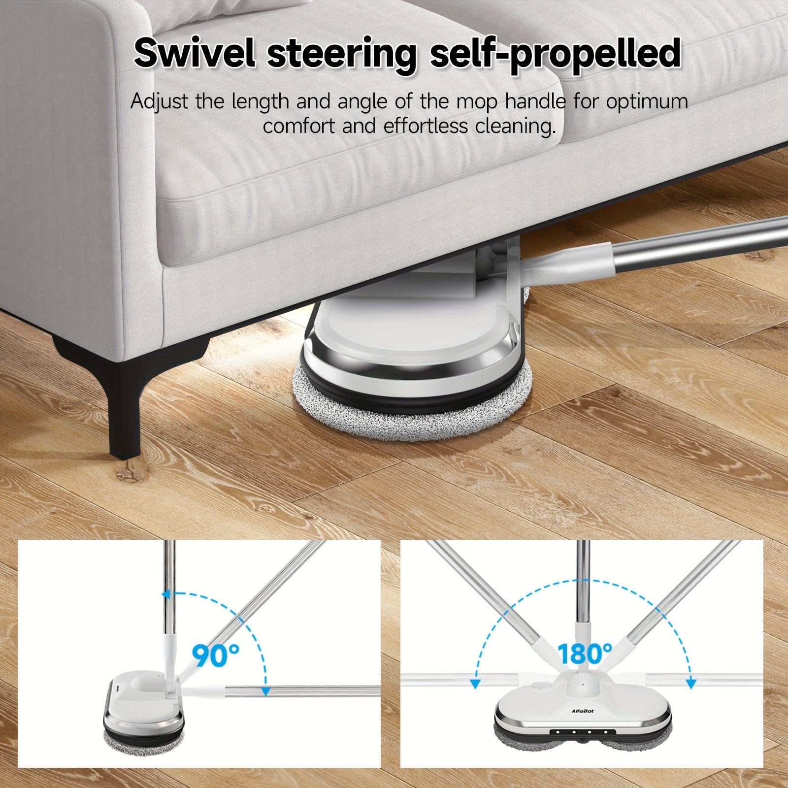 Cordless Electric Mop, Electric Spin Mop, Floor Cleaner with LED Headlight and Water Spray, Powerful Spin Mop with Water Tank for Hardwood, Tile Floors, Quiet Cleaning & Waxing