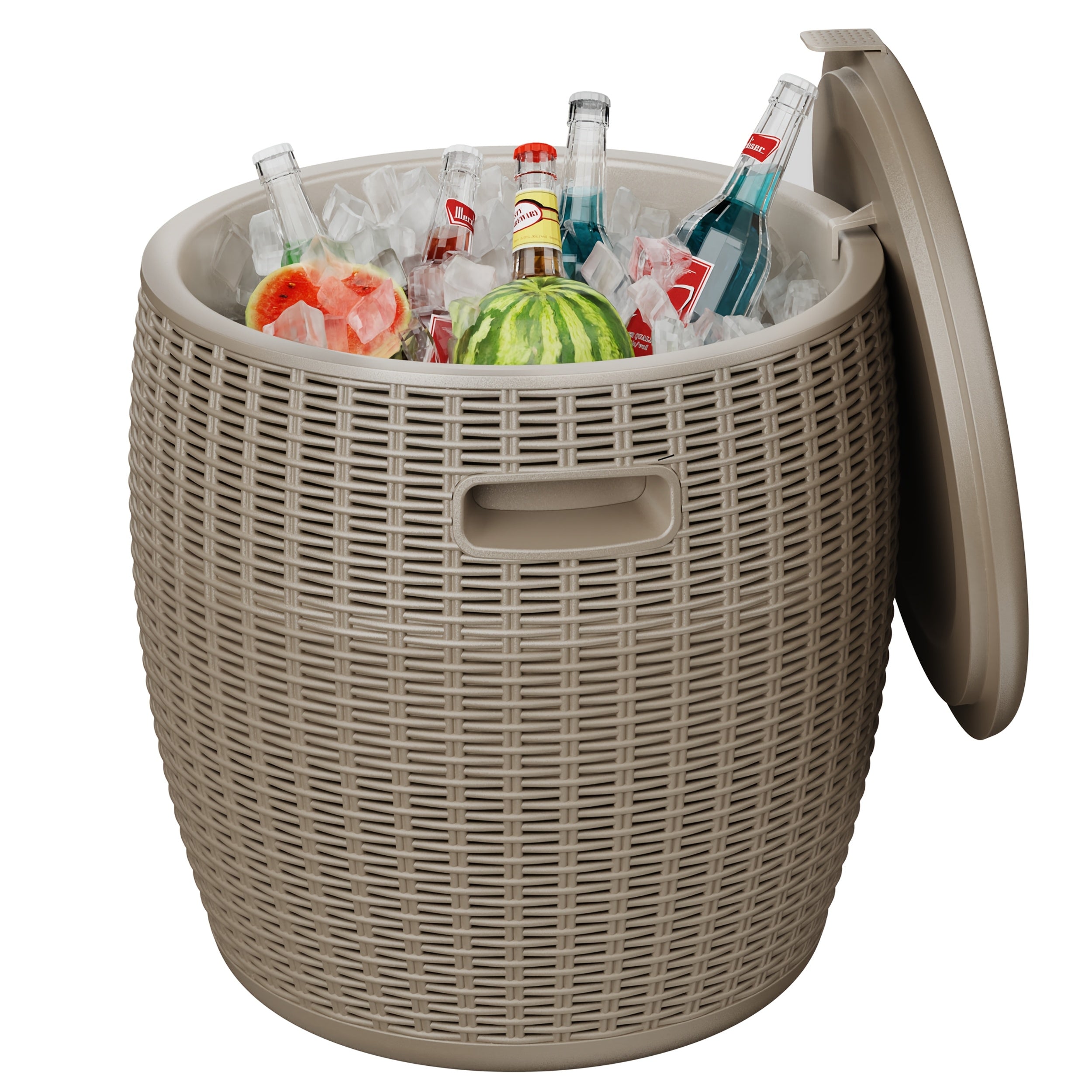 40L\u002F10.5Gal Large Capacity Heavy-Duty Rattan-Like Imitation Drain Plug with Two Easy-Grip Handles, 110.23LB Static Load Capacity, UV Protected & Weatherproof Polypropylene Resin Construction, Light Brown Outdoor Storage Bin for BBQs, Poolside, Garden